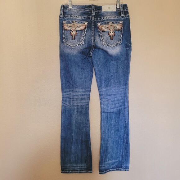 Miss Me Womens Boot Cut Jeans Size 31 Mid Rise Blue Embroidered Western Aztec - Picture 1 of 10